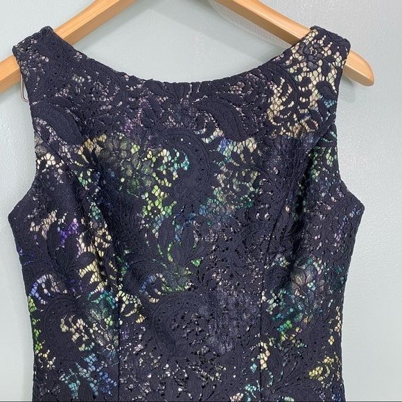 Theia Navy Lace Multi Mermaid Rainbow Color Cocktail Dress 882878 Sz 4 - Picture 3 of 9